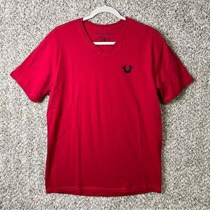 True Religion T-Shirt Men’s XL Red Soft V-Neck Short Sleeve Logo